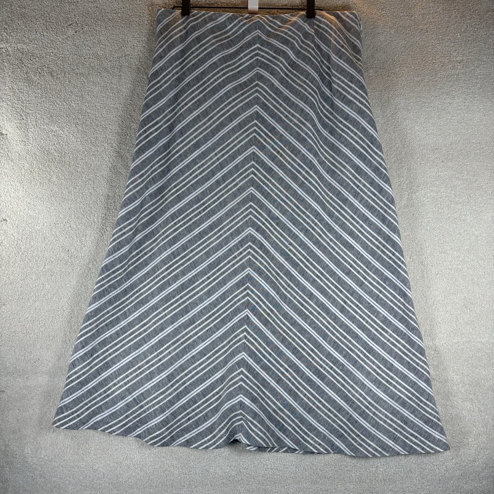 Talbots Women's Size 12 Linen Chevron Stripe Blue Black White Midi Skirt - Picture 9 of 9
